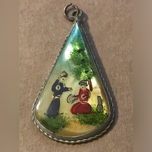 Hand-Painted Antique Asian Mother Of Pearl Teardrop Pendant